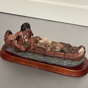 Vintage 1980s Native American Indian in Canoe Sz 8”L x 3 3/8”W